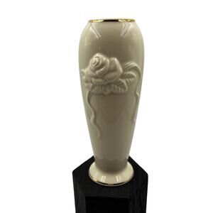 Lenox Rose Blossom Vase / Bud Vase 3D 24K Gold Top Trim Porcelain 8.5 Inch